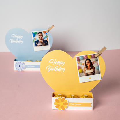 Personalised Heart Photo Birthday Photo Stand with Chocolates