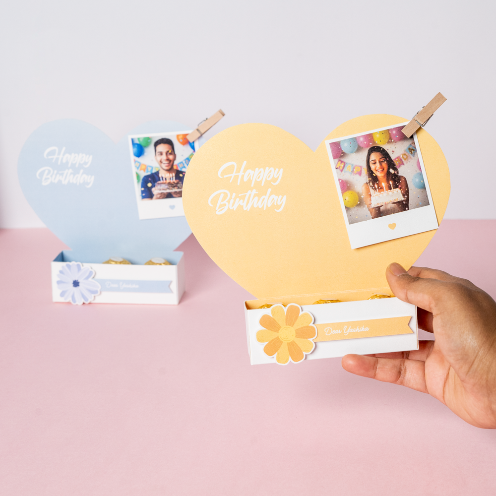 Personalised Heart Photo Birthday Photo Stand with Chocolates