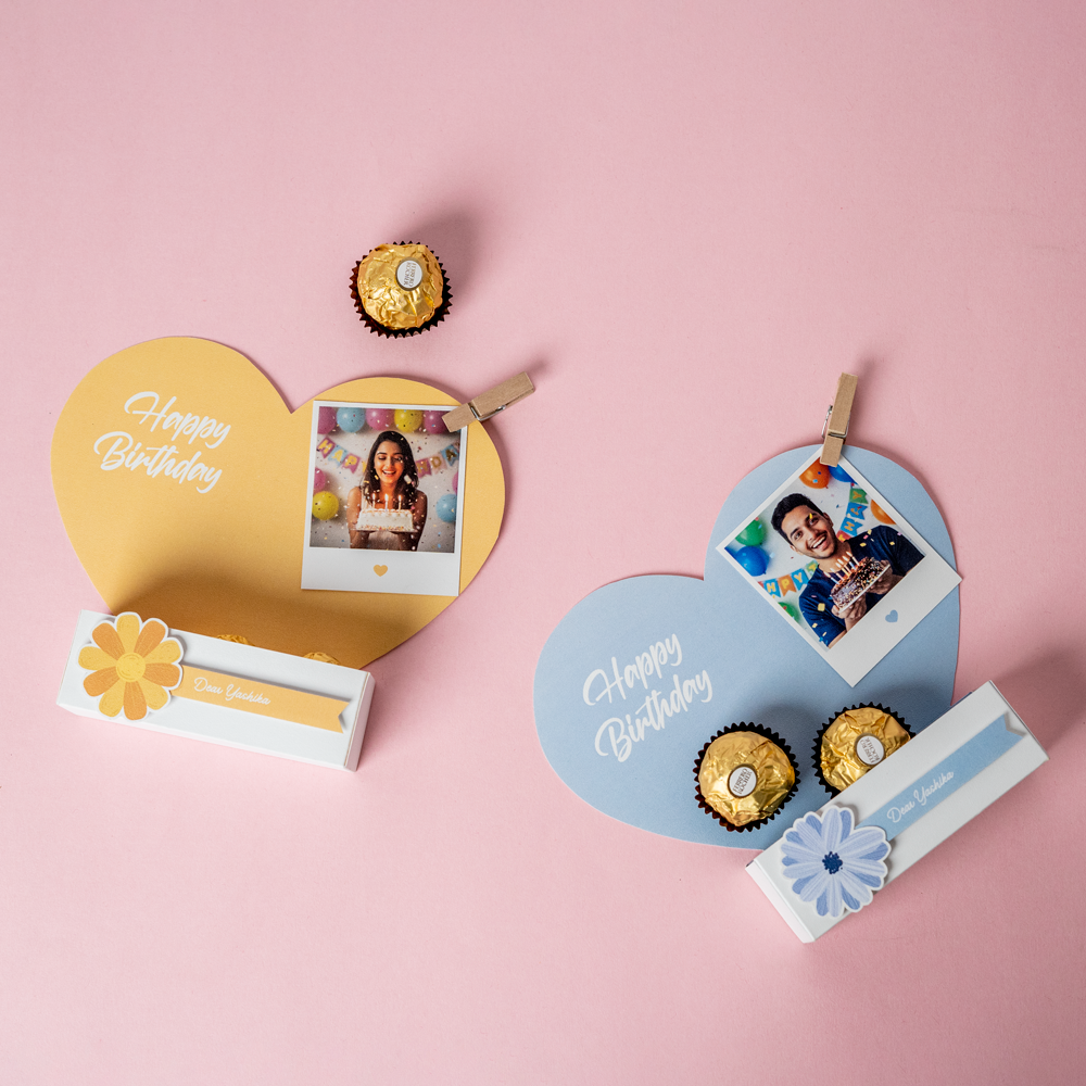 Personalised Heart Photo Birthday Photo Stand with Chocolates