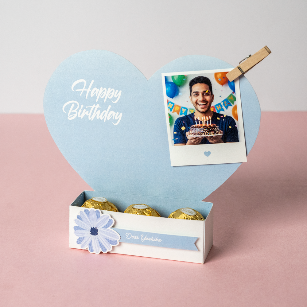 Personalised Heart Photo Birthday Photo Stand with Chocolates