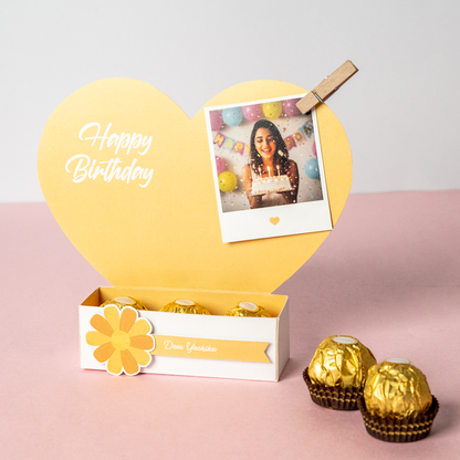 Personalised Heart Photo Birthday Photo Stand with Chocolates