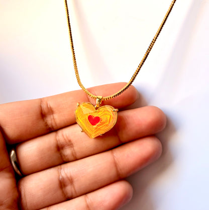 amber heart necklace with gold plated chain