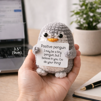 positive penguin crochet gift with motivational message