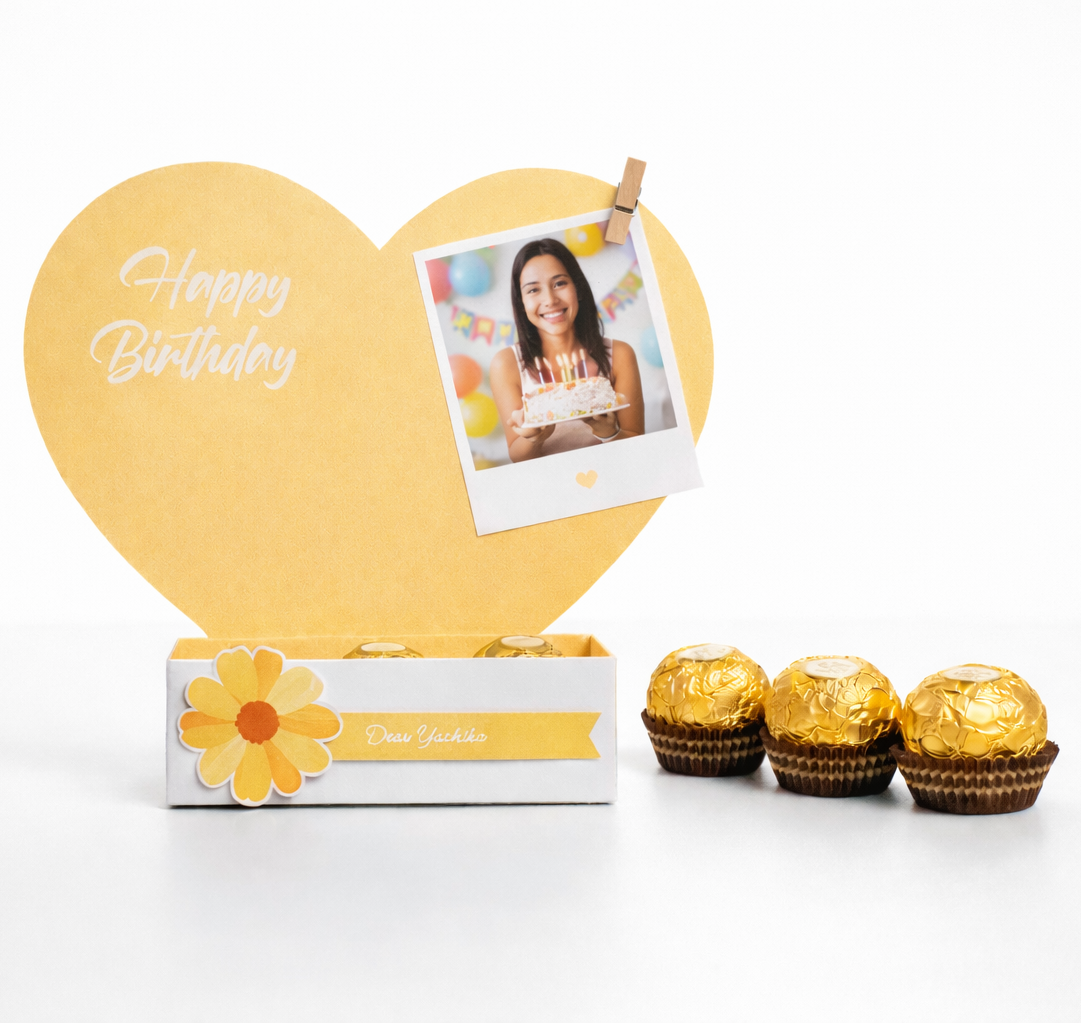 Personalised Heart Photo Birthday Photo Stand with Chocolates