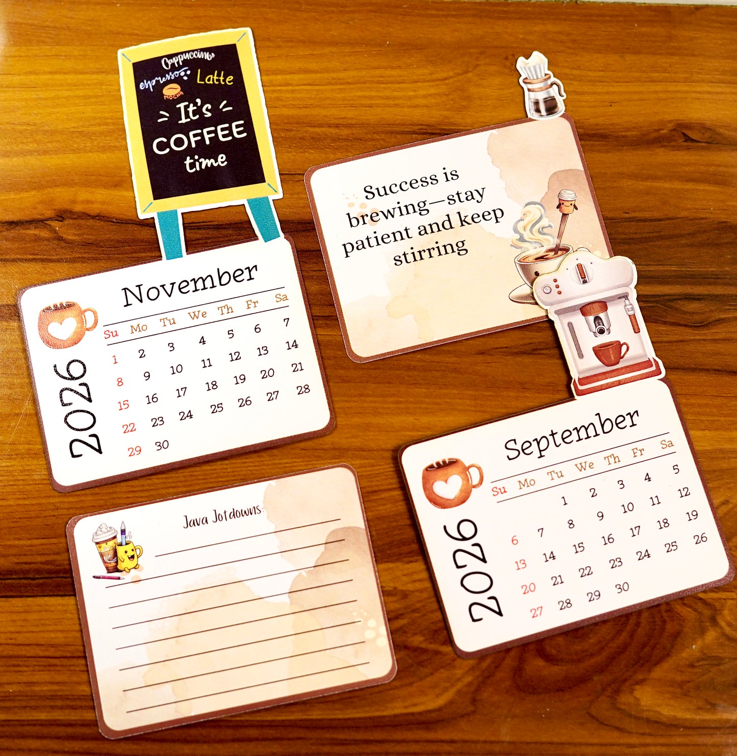 The Daily Grind Coffee Desk Calendar 2026