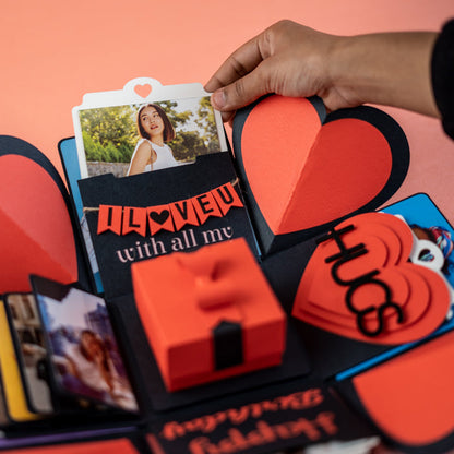 Explosion Box Red Luxe custom photo pocket insert