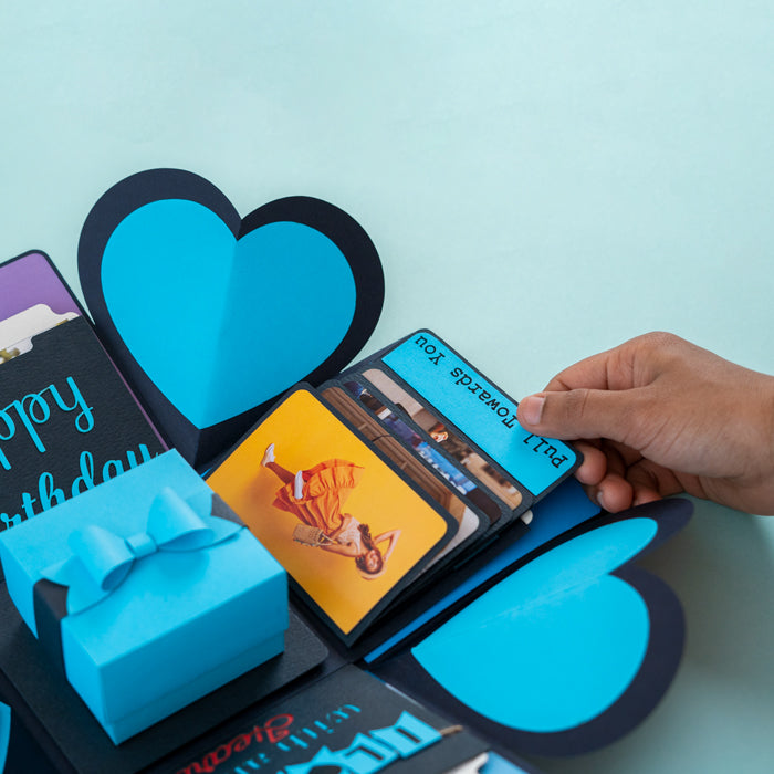 blue photo explosion box